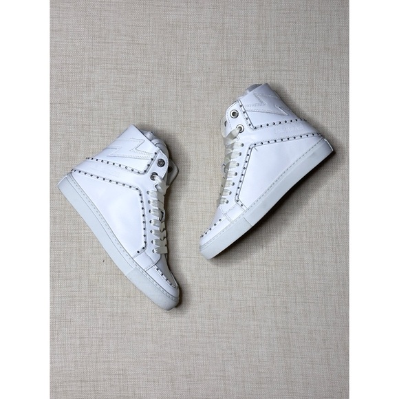 Zadig & Voltaire High Flash Studded Trim High Top Studded Leather Sneakers - Picture 1 of 14